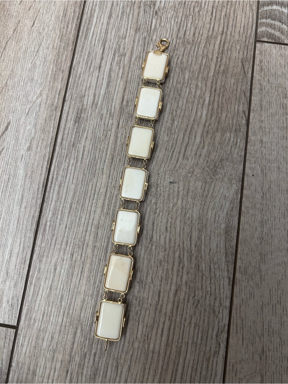 Milor 14kt Italy White and Gold Link Tile Bracelet Marble Style Link Gold Chain - Picture 5 of 9